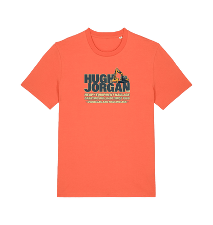 orange funny offensive  t-shirt with 'Hugh Jorgan' graphic design 