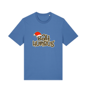 blue christmas t-shirt with 'Bah Humbug' slogan and Santa hat graphic 