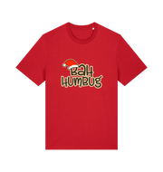 red christmas t-shirt with 'Bah Humbug' slogan and Santa hat graphic 