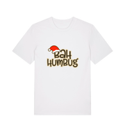 white christmas t-shirt with 'Bah Humbug' slogan and Santa hat graphic 