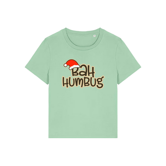 green christmas t-shirt with the slogan 'bah humbug'