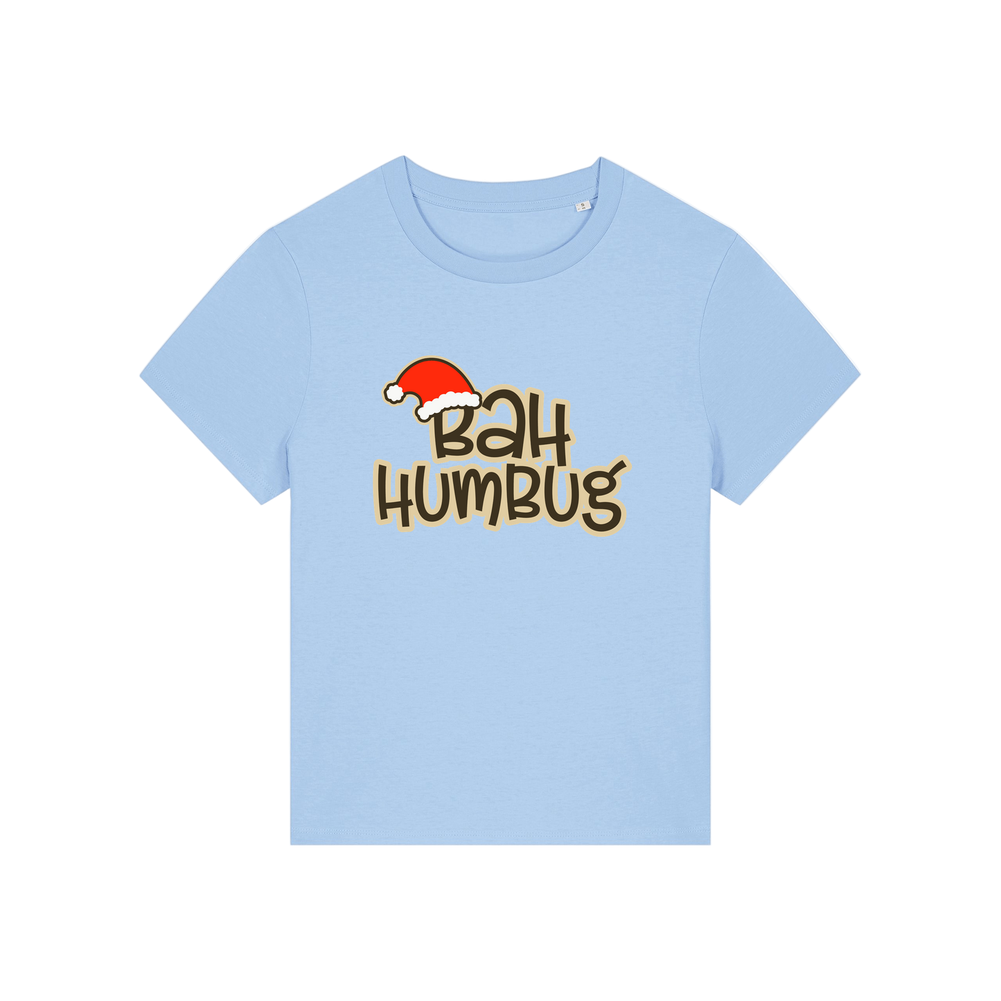 light blue christmas t-shirt with the slogan 'bah humbug'