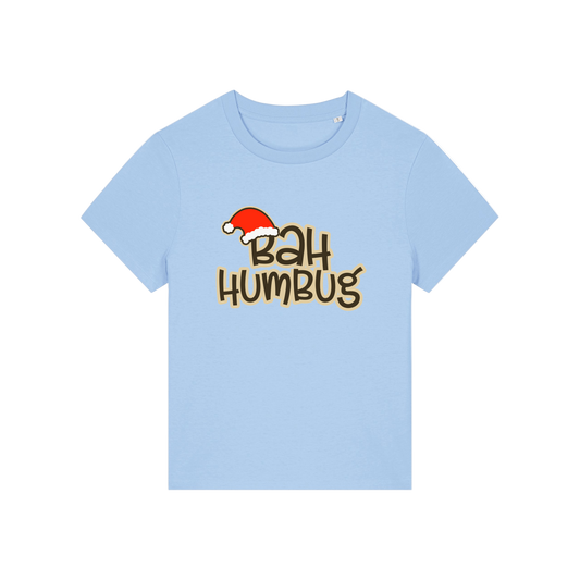 light blue christmas t-shirt with the slogan 'bah humbug'