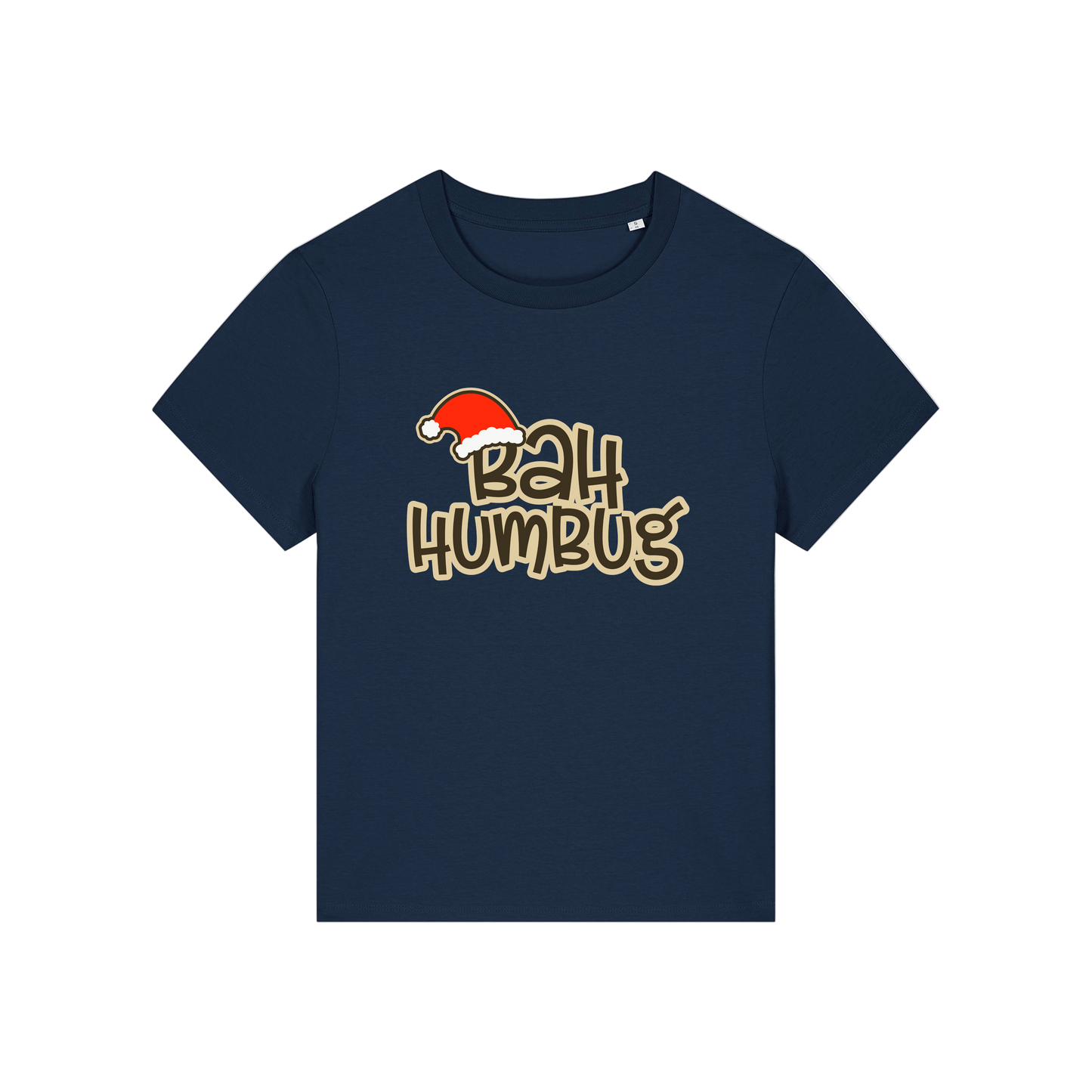 navy christmas t-shirt with the slogan 'bah humbug'