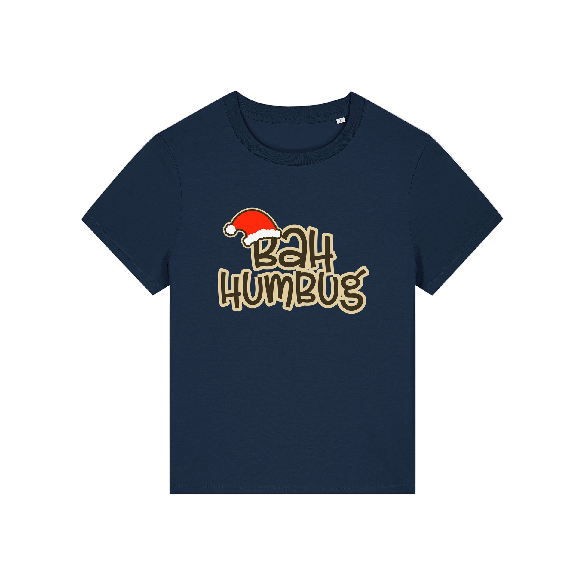 navy christmas t-shirt with the slogan 'bah humbug'