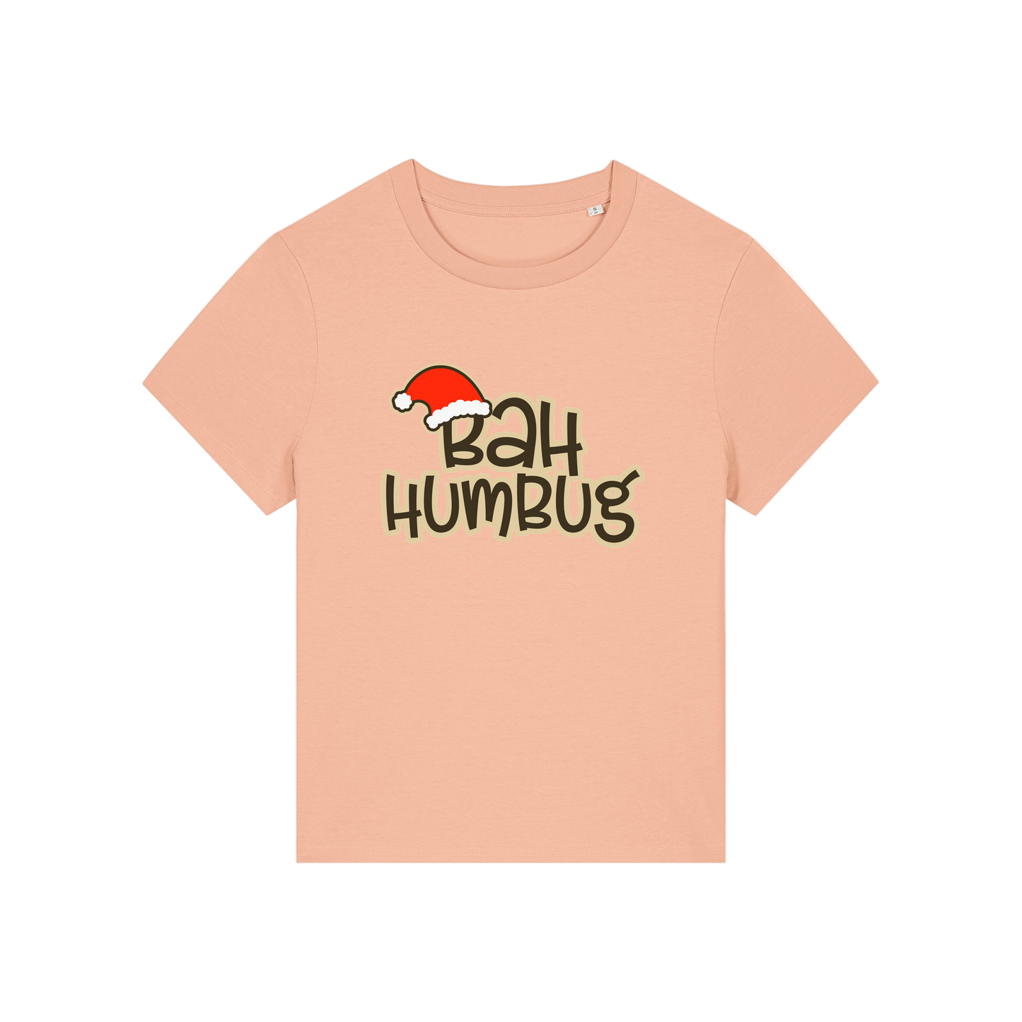 peach christmas t-shirt with the slogan 'bah humbug'