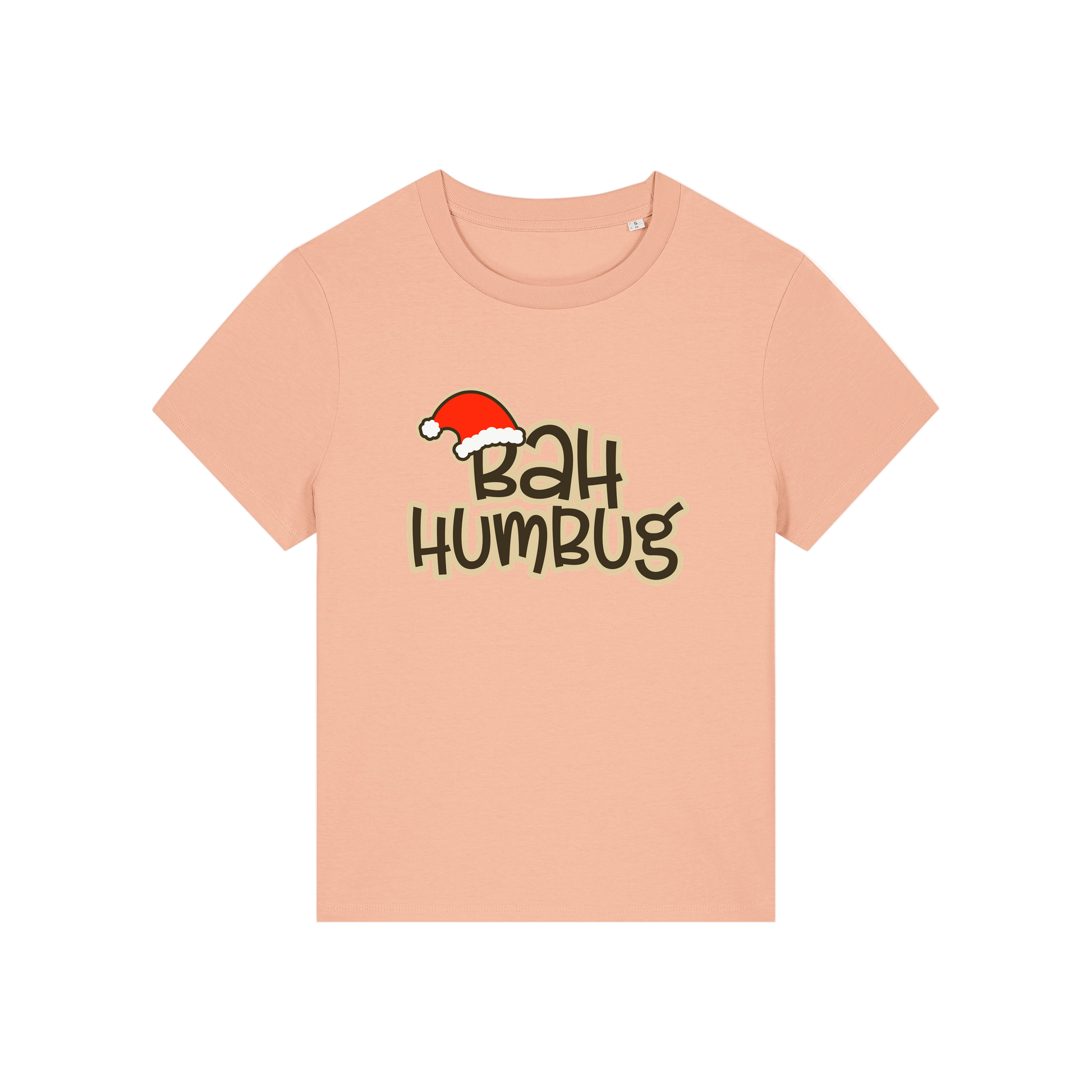 peach christmas t-shirt with the slogan 'bah humbug'