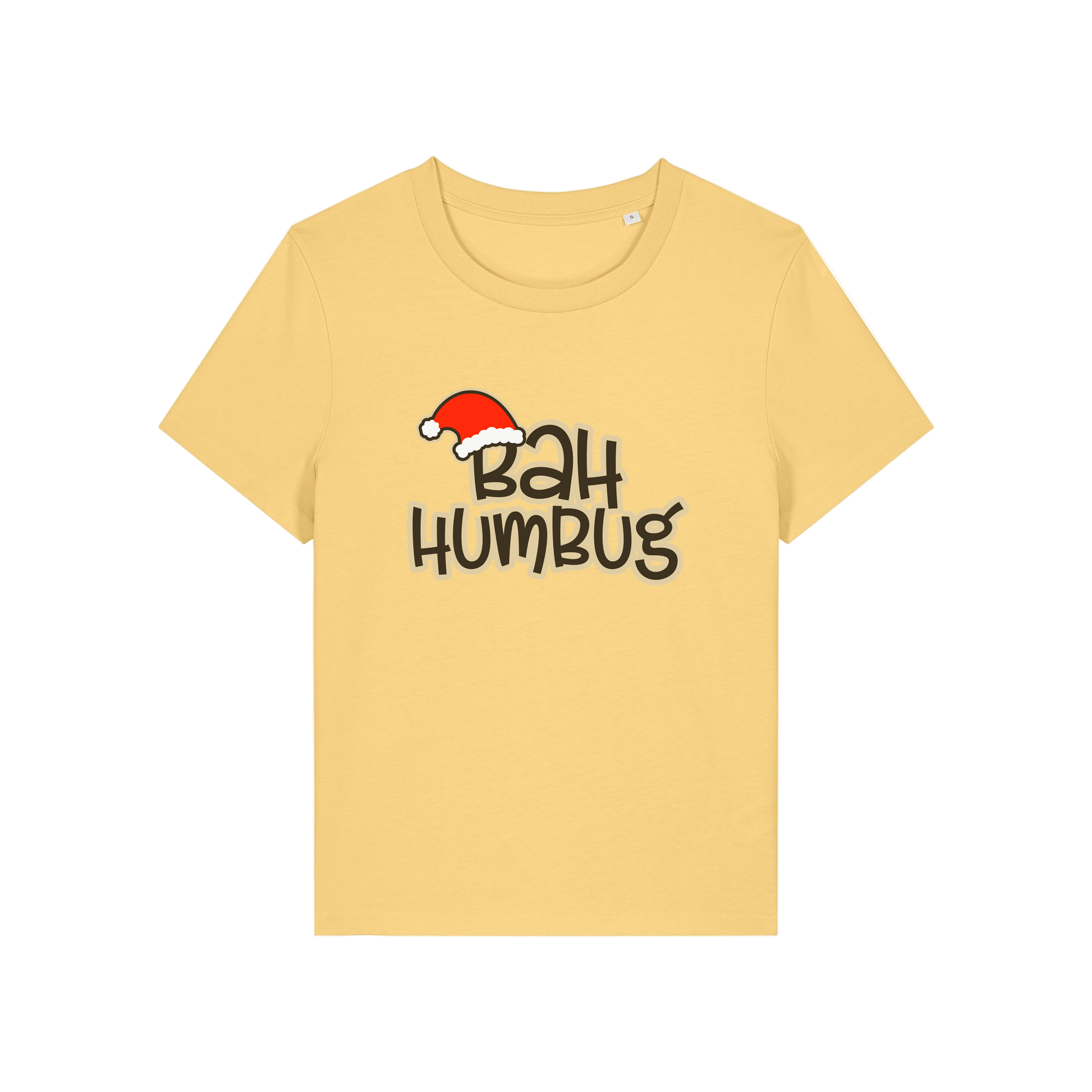 yellow christmas t-shirt with the slogan 'bah humbug'