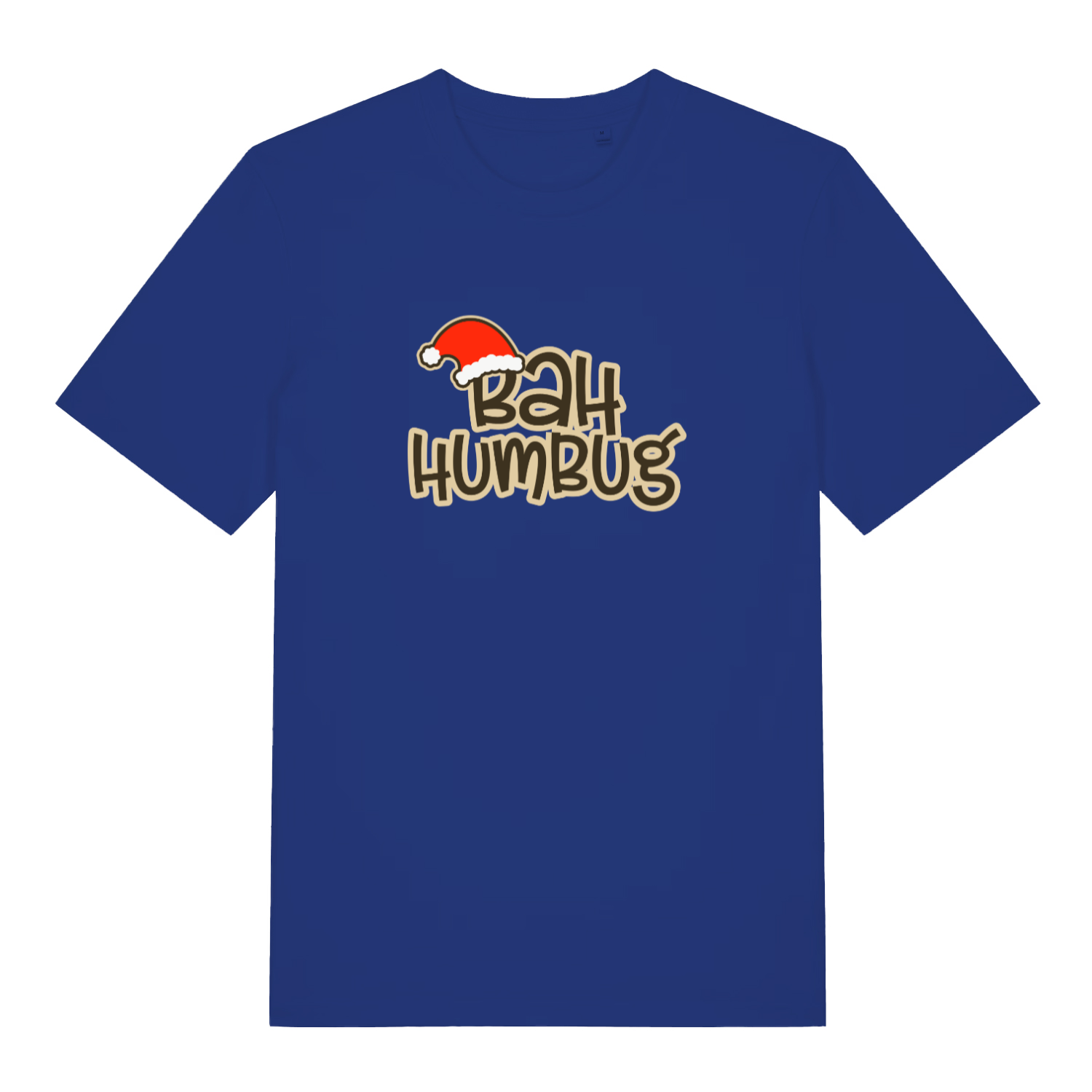 blue christmas t-shirt with the slogan 'bah humbug'
