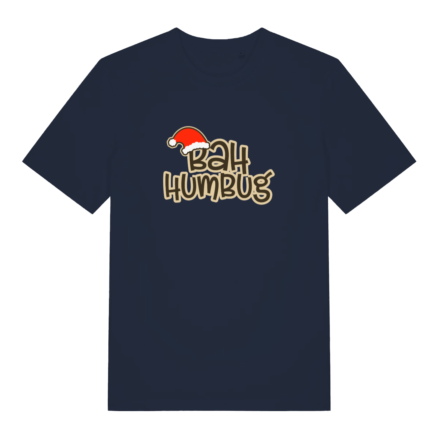 navy christmas t-shirt with the slogan 'bah humbug'