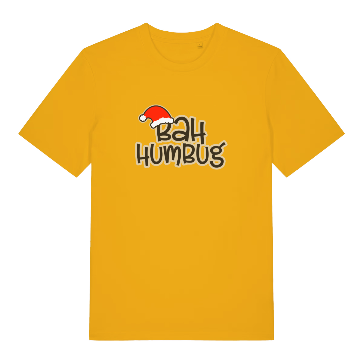 yellow christmas t-shirt with the slogan 'bah humbug'