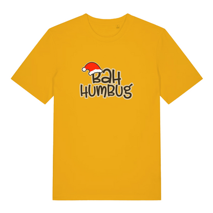 yellow christmas t-shirt with the slogan 'bah humbug'