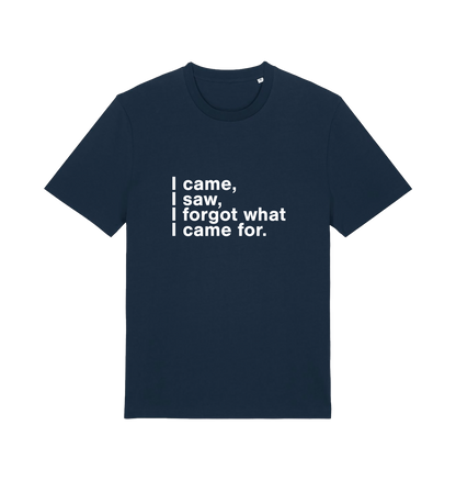 navy sarcastic t-shirt with the slogan 'i came i saw i forgot what i came for'