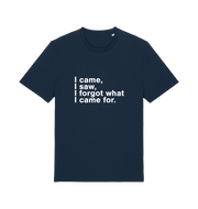 navy sarcastic t-shirt with the slogan 'i came i saw i forgot what i came for'