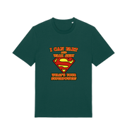 green funny dad t-shirt with Superman logo and slogan 'i can fart and walk away what's your superpower'