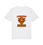 white funny dad t-shirt with Superman logo and slogan 'i can fart and walk away what's your superpower'