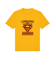 yellow funny dad t-shirt with Superman logo and slogan 'i can fart and walk away what's your superpower'