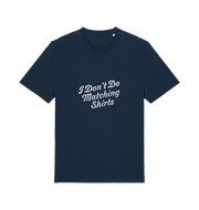 navy matching t-shirt with the slogan 'i don't do matching shirts'