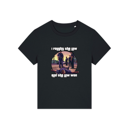 black music t-shirt with a graphic design in the style of GTA and the slogan 'i fought the law and the law won'