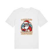 white christmas t-shirt with the graphic of santa claus on the telephone and the slogan 'i got ho's in different area codes'