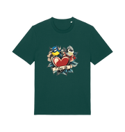 green funny offensive t-shirt with the graphic of some garden birds and the slogan 'i love tits'