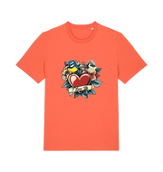 orange funny offensive t-shirt with the graphic of some garden birds and the slogan 'i love tits'