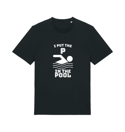 black funny offensive t-shirt with the slogan 'i put the p in pool'