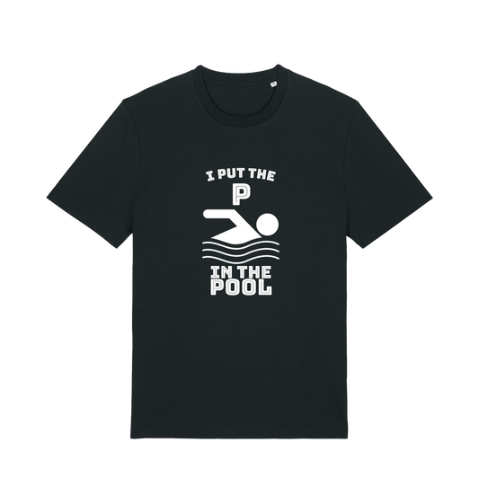 black funny offensive t-shirt with the slogan 'i put the p in pool'