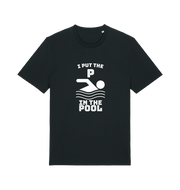 black funny offensive t-shirt with the slogan 'i put the p in pool'