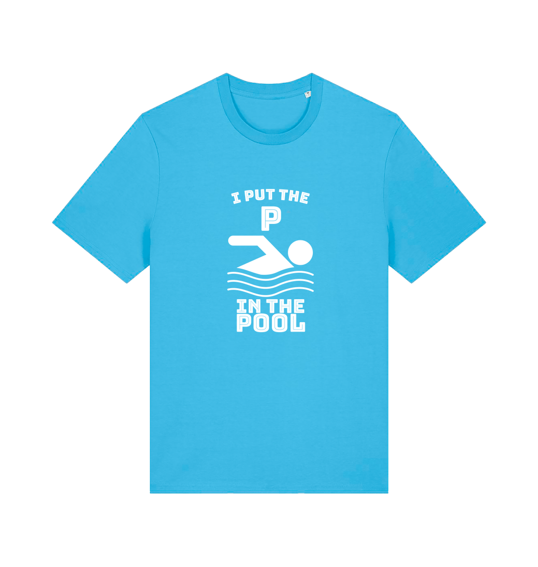 blue funny offensive t-shirt with the slogan 'i put the p in pool'