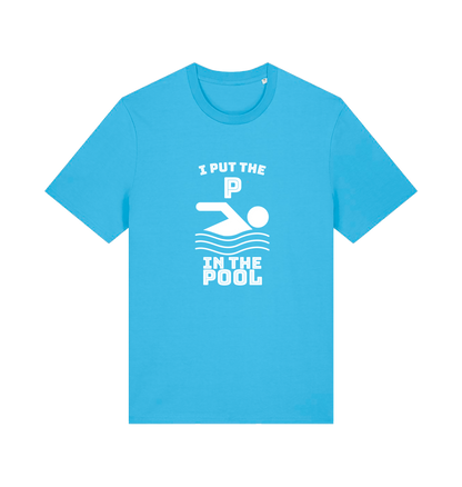 blue funny offensive t-shirt with the slogan 'i put the p in pool'