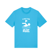 blue funny offensive t-shirt with the slogan 'i put the p in pool'