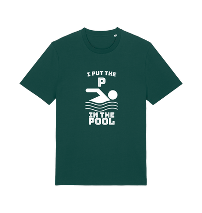 green funny offensive t-shirt with the slogan 'i put the p in pool'