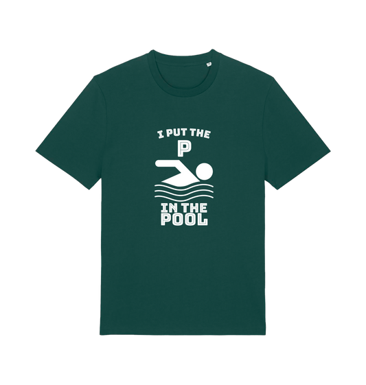 green funny offensive t-shirt with the slogan 'i put the p in pool'
