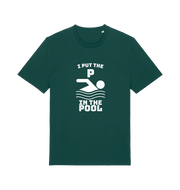 green funny offensive t-shirt with the slogan 'i put the p in pool'