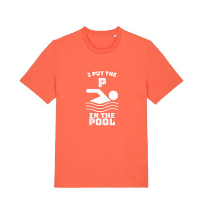 orange funny offensive t-shirt with the slogan 'i put the p in pool'