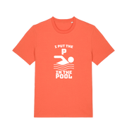 orange funny offensive t-shirt with the slogan 'i put the p in pool'