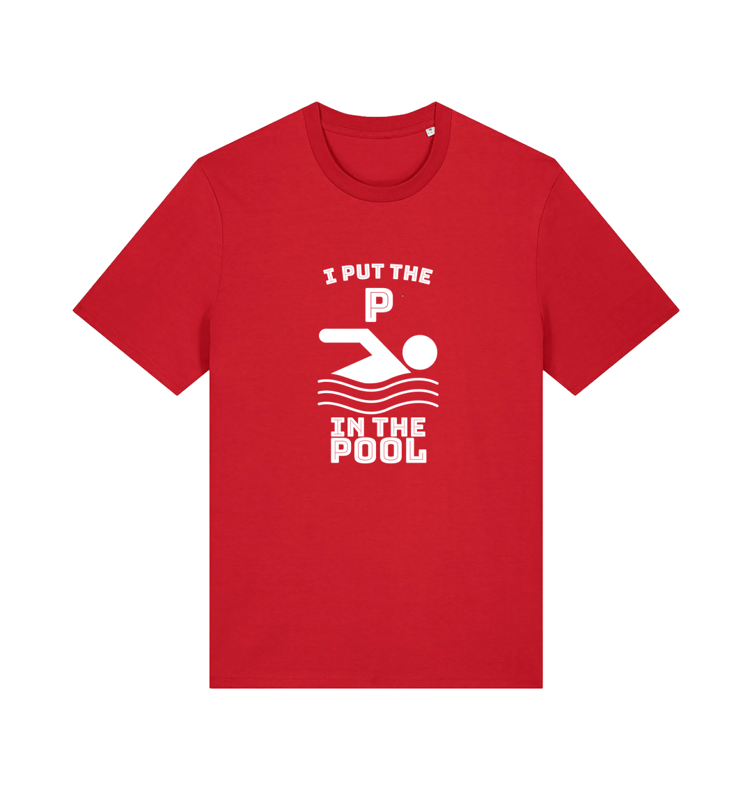 red funny offensive t-shirt with the slogan 'i put the p in pool'