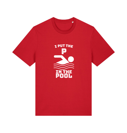 red funny offensive t-shirt with the slogan 'i put the p in pool'