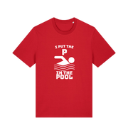 red funny offensive t-shirt with the slogan 'i put the p in pool'