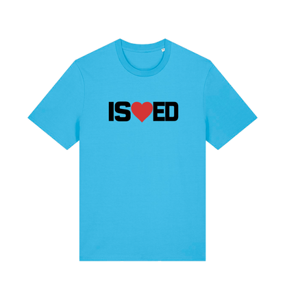 blue funny slogan t-shirt with a love heart in the middle of the letter 'I S E D' so that it reads 'i sharted'