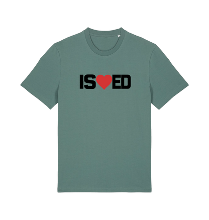 green funny slogan t-shirt with a love heart in the middle of the letter 'I S E D' so that it reads 'i sharted'