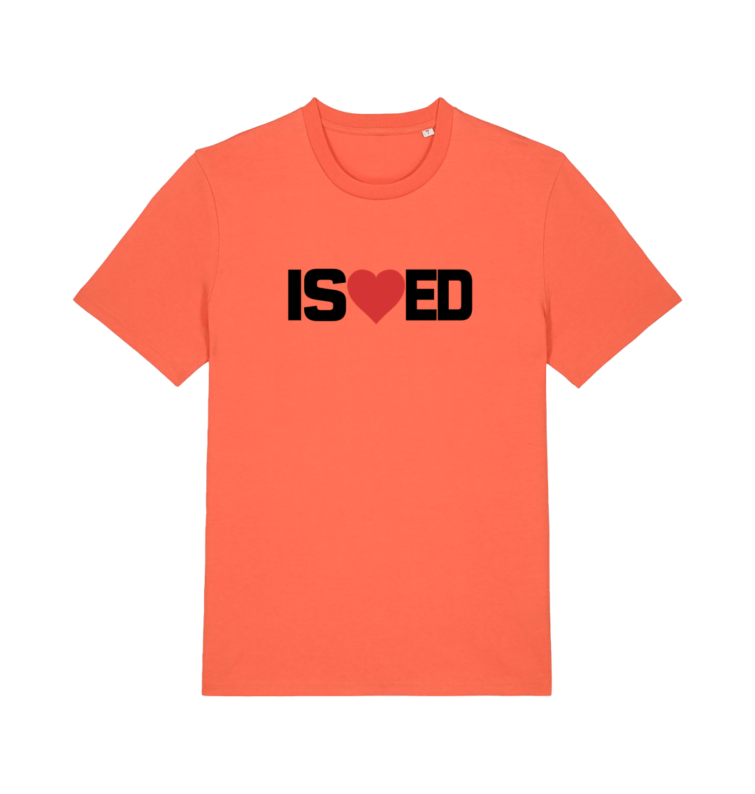 orange funny slogan t-shirt with a love heart in the middle of the letter 'I S E D' so that it reads 'i sharted'