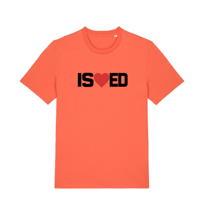 orange funny slogan t-shirt with a love heart in the middle of the letter 'I S E D' so that it reads 'i sharted'
