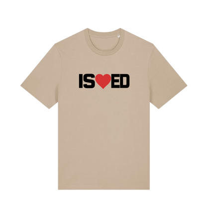 beige funny slogan t-shirt with a love heart in the middle of the letter 'I S E D' so that it reads 'i sharted'