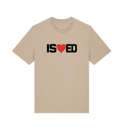 beige funny slogan t-shirt with a love heart in the middle of the letter 'I S E D' so that it reads 'i sharted'