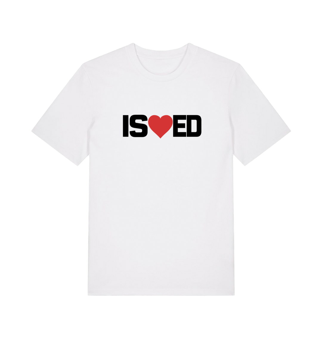 white funny slogan t-shirt with a love heart in the middle of the letter 'I S E D' so that it reads 'i sharted'