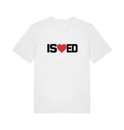 white funny slogan t-shirt with a love heart in the middle of the letter 'I S E D' so that it reads 'i sharted'