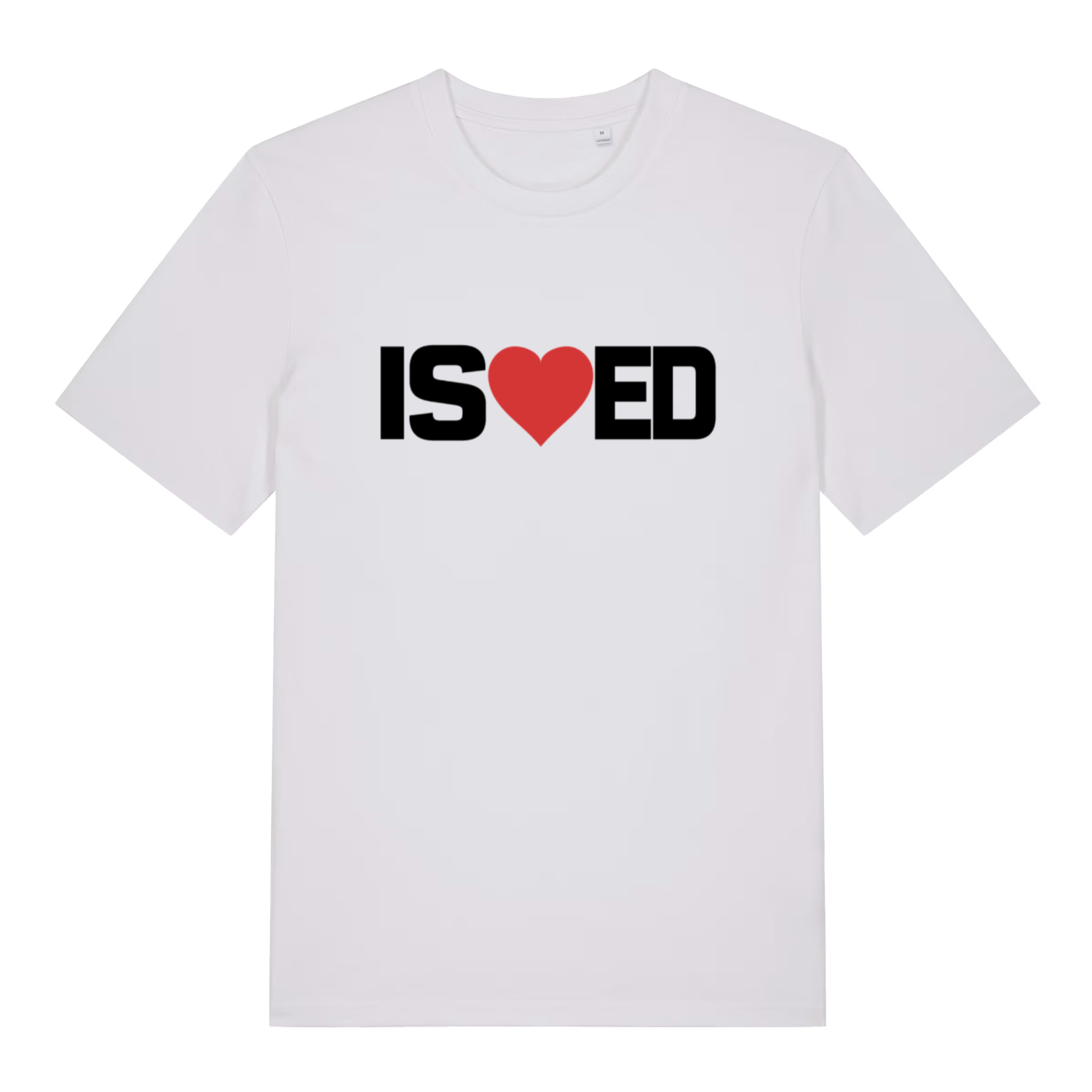 White I Sharted funny graphic t-shirt showing clean “IS heart ED” slogan with red heart on soft fabric  