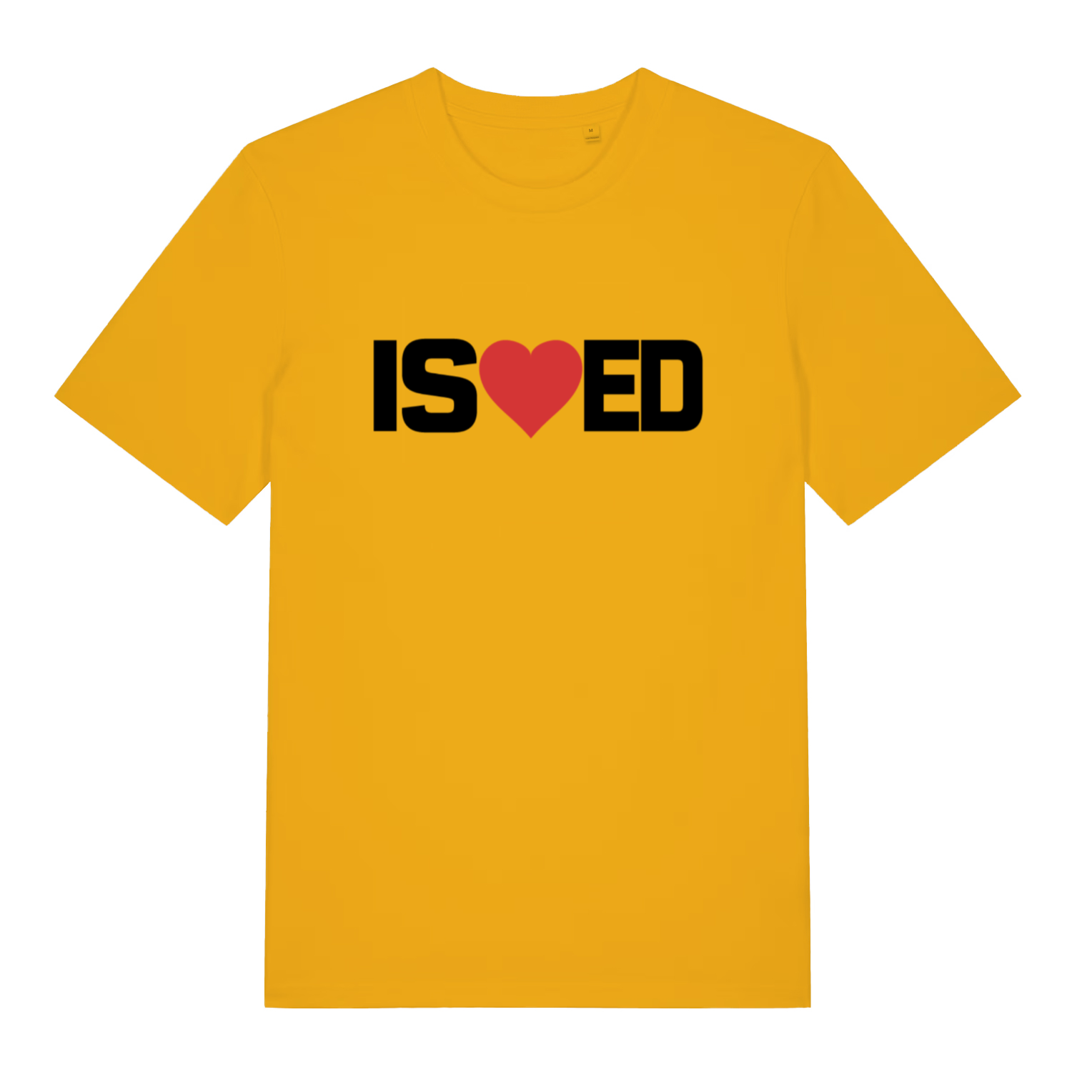 Yellow I Sharted funny graphic t-shirt with striking “IS heart ED” text and red heart rude pun design  